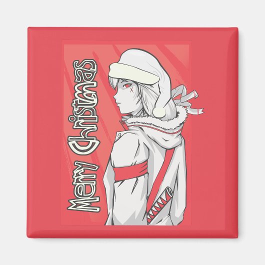 Aimant Pull de Noël anime, fille mignonne de Noël (Devant)