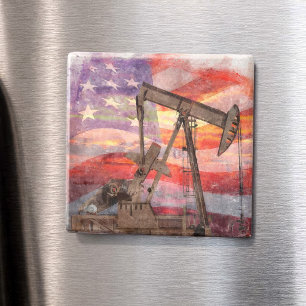 Aimant Pumpjack silhouette pastille Drapeau américain