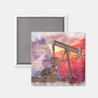 Aimant Pumpjack Texan icône dessin pastel avec Texas Flag