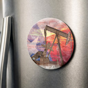 Aimant Pumpjack Texan icône dessin pastel avec Texas Flag