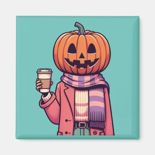 Aimant Pumpkin Head Coffee Fall Season (Devant)