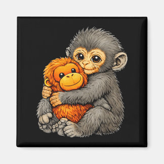 Aimant Punch monkey funny cute baby animal hugging plush