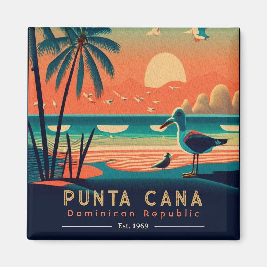 Aimant Punta Cana DR Retro Sunset Souvenirs 1960 (Devant)