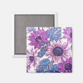 Aimant Purple and Blue Vintage Flower Art (Recto/Verso)