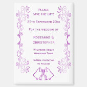 Aimant Purple Bells Scroll Design Wedding Enregistrer La  (Recto)