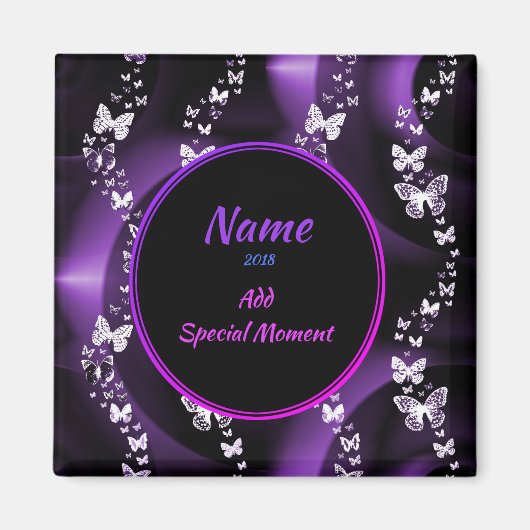 Aimant Purple Butpe Swirl, ajouter nom et date (Devant)