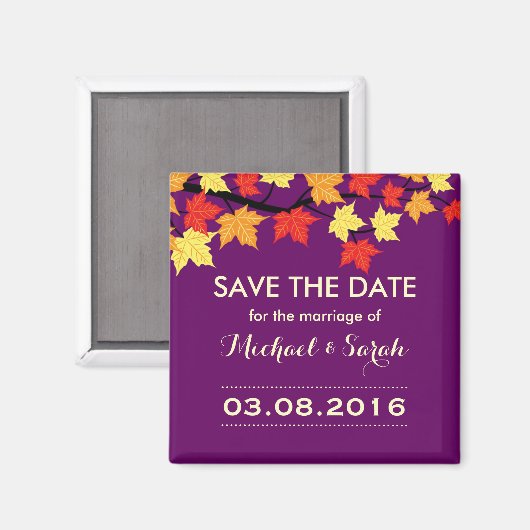Aimant Purple Enregistrer La Date Maple Automne Mariage M (Recto/Verso)