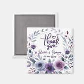 Aimant Purple Floral Frame Thank You Wedding Favors (Recto/Verso)