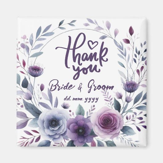 Aimant Purple Floral Frame Thank You Wedding Favors (Devant)