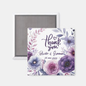Aimant Purple Floral Frame Thank You Wedding Favors (Recto/Verso)