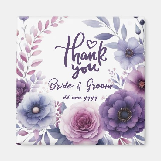 Aimant Purple Floral Frame Thank You Wedding Favors (Devant)