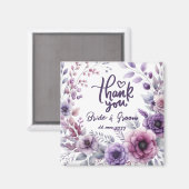 Aimant Purple Floral Frame Thank You Wedding Favors (Recto/Verso)