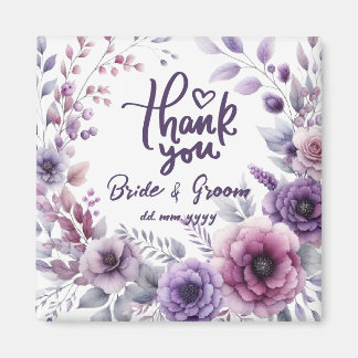 Aimant Purple Floral Frame Thank You Wedding Favors