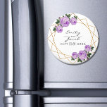 Aimant Purple Floral Mer Elegant Parties scintillant or g<br><div class="desc">Aimant mariage. Le design est doté d'un élégant motif géométrique de parties scintillant en faux or. Recouvert de roses violets aquarelles et de feuillage verdoyant sur deux coins. Personnalisez ce modèle pour ajouter vos informations. Cliquez pour customiser plus loin pour apporter d'autres modifications. Tout est personnalisable. Vous avez besoin de...</div>