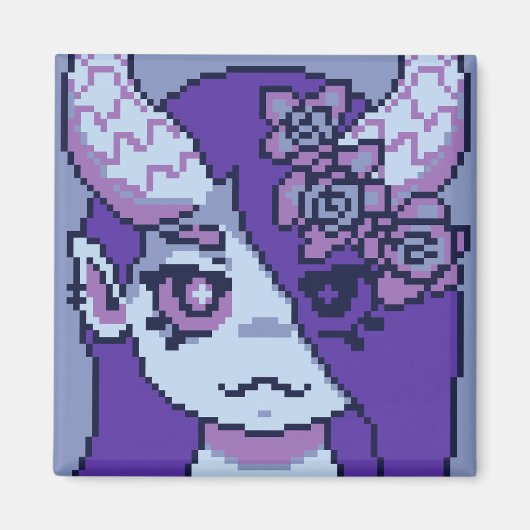 Aimant Purple Girl Pixelart, Pixel Art (Devant)