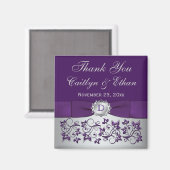 Aimant Purple, Gris Argent Floral Mariage Favoriser l'aim (Recto/Verso)