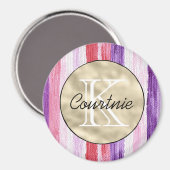 Aimant Purple Pink Blush Red Stripes Gold Monogram      (Recto/Verso)