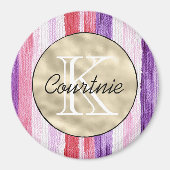 Aimant Purple Pink Blush Red Stripes Gold Monogram      (Devant)