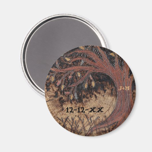 Aimant Pyrographie de l'arbre rustique Enregistrer la dat (Recto/Verso)