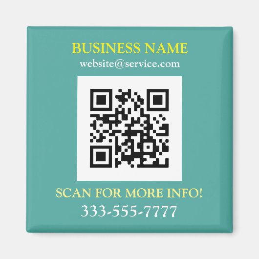 Aimant QR Code, Bus. Nom Promo, Blanc Jaune Turquoise (Devant)