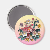 Aimant Qualité du papier floral | Fleurs rose et jaune (Recto/Verso)