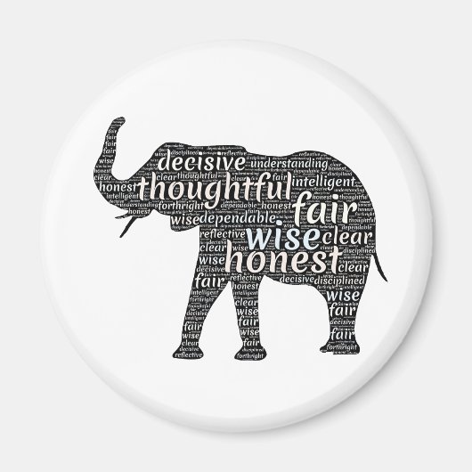 Aimant Qualités d'un nuage de mots d'éléphant (Devant)