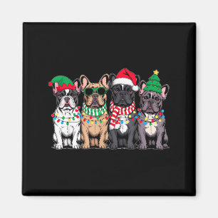Aimant Quatre chiens Bouledogue français Noël drôle Santa