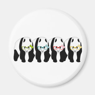 Aimant Quatre Pandas portant des lunettes