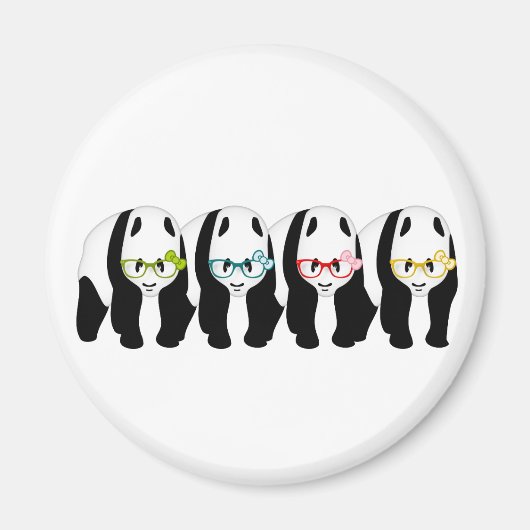 Aimant Quatre Pandas portant des lunettes (Devant)