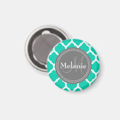 Aimant Quatrefoil bleu et gris monogramme (Recto/Verso)