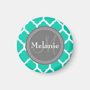 Aimant Quatrefoil bleu et gris monogramme