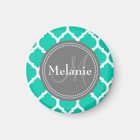Aimant Quatrefoil bleu et gris monogramme (Devant)