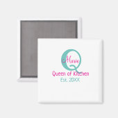 Aimant Queen of cuisine monogramme vert rose simple minim (Recto/Verso)