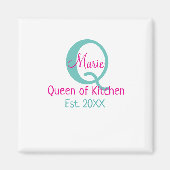 Aimant Queen of cuisine monogramme vert rose simple minim (Devant)