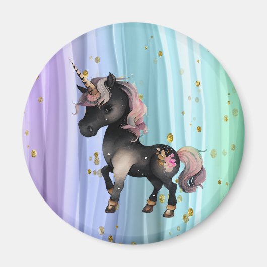 Aimant Queue noire Unicorne violette rose (Devant)