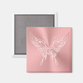 Aimant Queue ronde papillon rose stylisé, look Embossé (Recto/Verso)