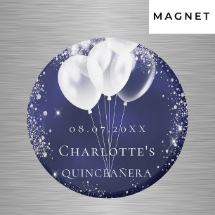 Aimant Quinceanera ballon bleu marine argenté Enregistrez
