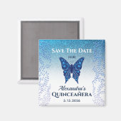 Aimant Quinceanera Bleu Enregistrer La Date Invitation (Recto/Verso)