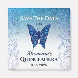 Aimant Quinceanera Bleu Enregistrer La Date Invitation