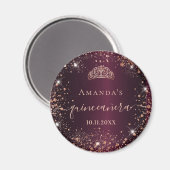 Aimant Quinceanera Bourgogne rose or tiara nom script (Recto/Verso)