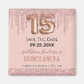 Aimant Quinceanera en diamant rose vif Enregistrer la dat (Devant)