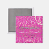 Aimant Quinceanera rose chaud Enregistrer la date perles, (Recto/Verso)