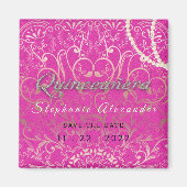 Aimant Quinceanera rose chaud Enregistrer la date perles, (Devant)