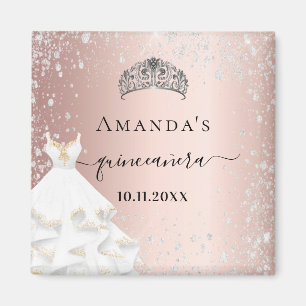 Aimant Quinceanera rose or tiara robe argent parties scin