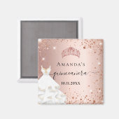Aimant Quinceanera rose or tiara robe nom de la parties s (Recto/Verso)