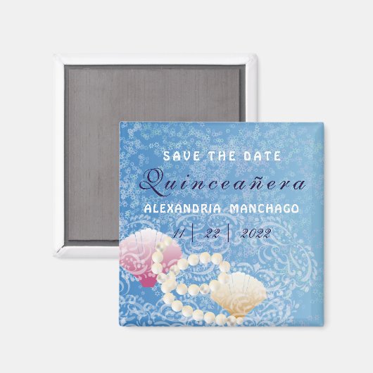 Aimant Quinceanera under the sea Save the date shells (Recto/Verso)