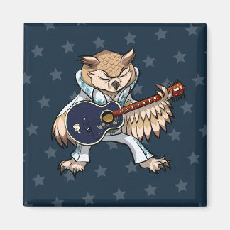 Aimant Quirky Owl Rock & Roll Artwork Singer With Guitar