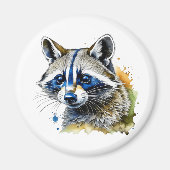 Aimant Raccoon à l'aquarelle (Devant)