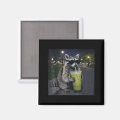 Aimant Raccoon drinking iced matcha latte funny animal (Recto/Verso)