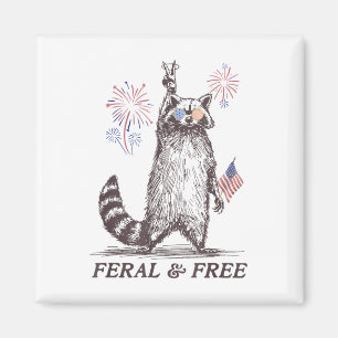 Aimant Raccoon Feral Et Free, Raccoon Funny 4 juillet